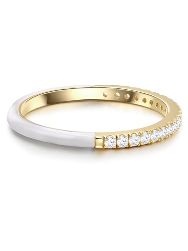 GLANZSTÜCKE MÜNCHEN Damen-Ring aus 925/- Sterling Silber gelbvergoldet mit Emaille weiß Zirkonia weiß - Memoirering Silberring vergoldet von GLANZSTÜCKE MÜNCHEN