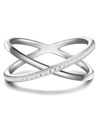 GLANZSTÜCKE MÜNCHEN Damen Ring aus 925/- Sterling Silber mit Zirkonia weiß - Doppelring Crossover Silberring von GLANZSTÜCKE MÜNCHEN