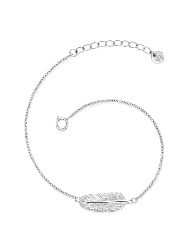 GLANZSTÜCKE MÜNCHEN Damen-Silberarmband Feder 925 Sterling Silber - Silberkettchen mit Anhänger Freundschaftsarmbänder Silberanhänger Armband von GLANZSTÜCKE MÜNCHEN