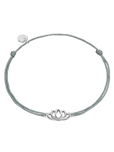 GLANZSTÜCKE MÜNCHEN Damen-Silberarmband Lotusblume Sterling Silber flexibel einstellbar - Textil-Armband Lotus-Symbol Freunschaftsarmband Lotusblüte von GLANZSTÜCKE MÜNCHEN