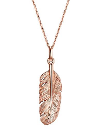 GLANZSTÜCKE MÜNCHEN Damen-Silberhalskette Feder Sterling Silber rosévergoldet 70 cm - Halskette Feder Rosegold lange Kette mit Anhänger von GLANZSTÜCKE MÜNCHEN