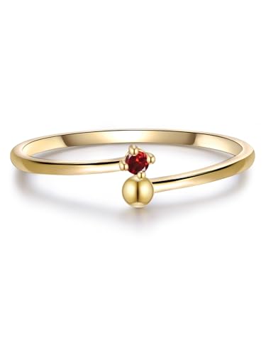 GLANZSTÜCKE MÜNCHEN Damen Solitär-Ring aus 925/- Sterling Silber gelbvergoldet mit Granat rot - Edelsteinring Stapelring Silberring von GLANZSTÜCKE MÜNCHEN