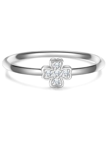 GLANZSTÜCKE MÜNCHEN Damen Motiv-Ring aus 925/- Sterling Silber rhodiniert mit Zirkonia weiß Kleeblatt von GLANZSTÜCKE MÜNCHEN