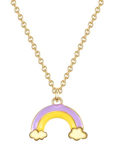 GLANZSTÜCKE MÜNCHEN Kinder Kette 925/- Sterling Silber gelbvergoldet 14 Karat Regenbogen Silberhalskette von GLANZSTÜCKE MÜNCHEN