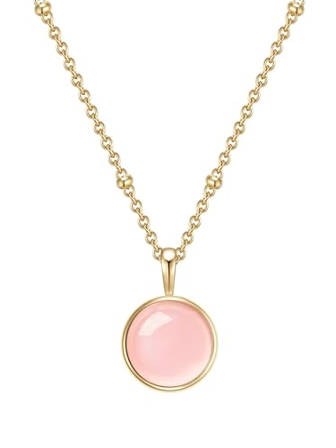 Glanzstücke Damen-Kette Sterling Silber gelbgold mit Anhänger Rosen-quarz rosa Länge - Edelsteinkette für Frauen Heilsteine Rosen-Quartz von GLANZSTÜCKE MÜNCHEN