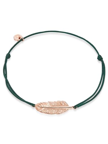 Glanzstücke München Damen-Armband Feder Sterling Silber rosévergoldet 14-25 cm - Stoffarmband mit Feder-Anhänger Rosegold Armändchen Stoff Armband mit Zugverschluss von GLANZSTÜCKE MÜNCHEN