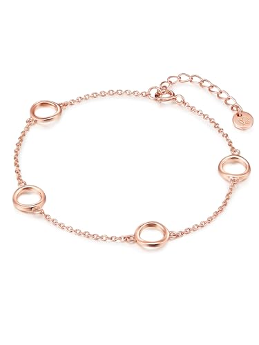 GLANZSTÜCKE MÜNCHEN Damen-Armband Kreise Sterling Silber rosévergoldet 17 + 3 - Silberarmkettchen Kreis Freundschaftsarmbänder Armkettchen von GLANZSTÜCKE MÜNCHEN