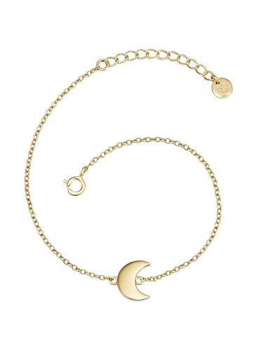 GLANZSTÜCKE MÜNCHEN Damen-Armband Mond Sterling Silber gelbvergoldet Armkettchen Mond Silberarmkettchen mit Anhänger Halbmond Freundschaftsarmbänder von GLANZSTÜCKE MÜNCHEN