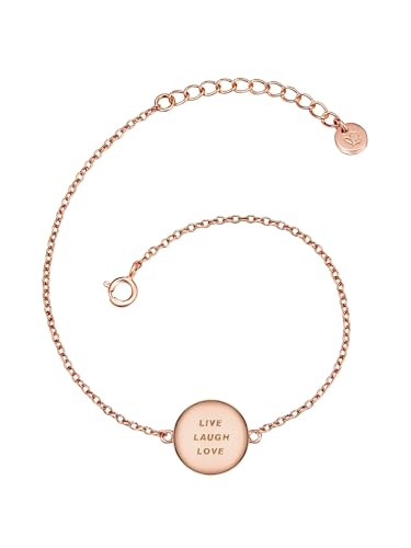 Glanzstücke München Damen-Armband mit Anhänger Life Laugh Love Sterling Silber rosévergoldet 17 + 3 cm - Armkettchen rose-gold Silberarmkette mit Spruch Lebe Liebe Lache Freundschaftsarmbänder von GLANZSTÜCKE MÜNCHEN