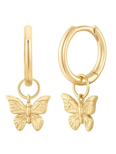 Glanzstücke München Damen Creolen aus 925/- Sterling Silber gelbvergoldet 14 Karat mit Einhänger Schmetterling von GLANZSTÜCKE MÜNCHEN