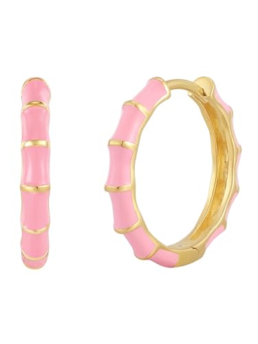 Glanzstücke München Damen Creolen aus 925/- Sterling Silber gelbvergoldet 14 Karat mit Emaille rosa Silberohrcreolen von GLANZSTÜCKE MÜNCHEN