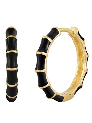 Glanzstücke München Damen Creolen aus 925/- Sterling Silber gelbvergoldet 14 Karat mit Emaille schwarz Silberohrcreolen von GLANZSTÜCKE MÜNCHEN