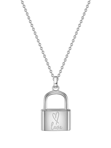 Glanzstücke München Damen-Halskette Schloss Sterling Silber 40 + 5 cm - Silberkette mit Schloss Anhänger Love für Frauen von GLANZSTÜCKE MÜNCHEN