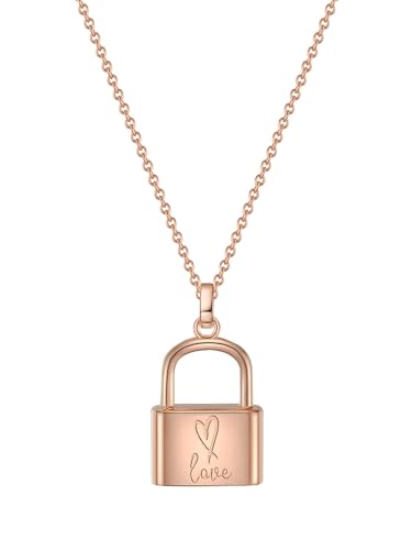 Glanzstücke München Damen-Halskette Schloss Sterling Silber rosévergoldet 40 + 5 cm - Silberkette mit Schloss Anhänger Love für Frauen rose-gold von GLANZSTÜCKE MÜNCHEN