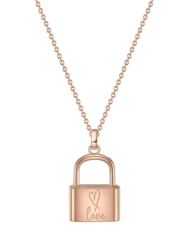 GLANZSTÜCKE MÜNCHEN Damen-Halskette Schloss Sterling Silber rosévergoldet 40 + 5 cm - Silberkette mit Schloss Anhänger Love für Frauen rose-gold von GLANZSTÜCKE MÜNCHEN