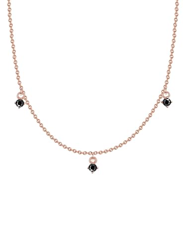 GLANZSTÜCKE MÜNCHEN Damen Halskette aus 925/- Sterling Silber rosévergoldet 14 Karat mit Spinell schwarz Edelsteinkette von GLANZSTÜCKE MÜNCHEN