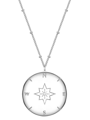 Glanzstücke München Damen-Kette mit Anhänger Kompass Sterling Silber 50 + 5 cm - Modern-Kette mit rundem Anhänger Silber-Kette mit Symbol von GLANZSTÜCKE MÜNCHEN