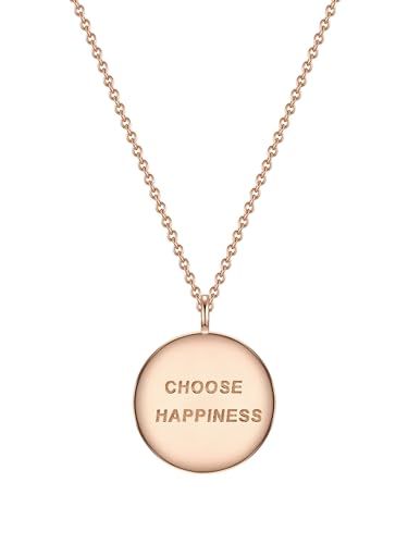 Glanzstücke München Damen-Kette mit Anhänger Medaillon Choose happiness Sterling Silber rosévergoldet 40 + 5 cm - Silber-Kette rose-gold Modern-Kette mit Anhänger Spruch von GLANZSTÜCKE MÜNCHEN