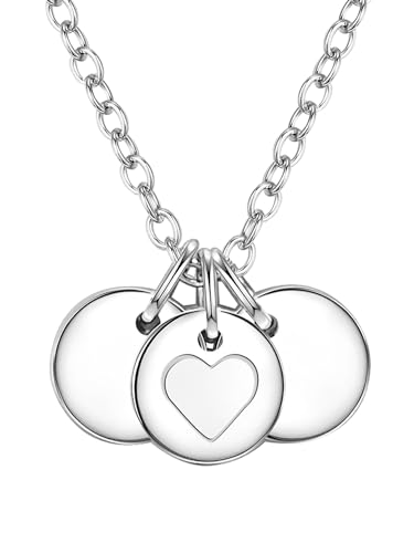 GLANZSTÜCKE MÜNCHEN Damen-Kette mit Herz-Anhänger und Medaillons Sterling Silber 40 + 5 cm - Herzkette mit Medaillon für Gravur in Silberfarben von GLANZSTÜCKE MÜNCHEN