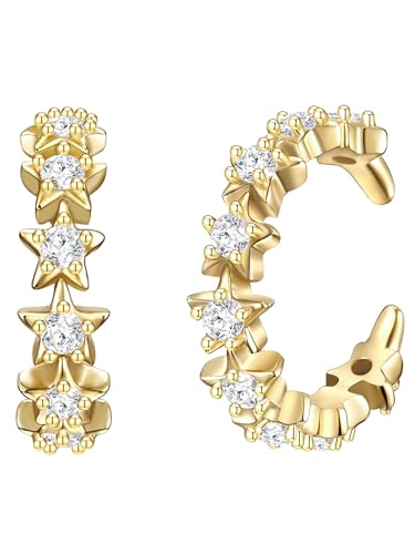Glanzstücke München Damen Ohrklemme 925/- Sterling Silber gelbvergoldet 18 Karat Zirkonia weiß Sterne 2 Stück Silberohrklemmen von GLANZSTÜCKE MÜNCHEN