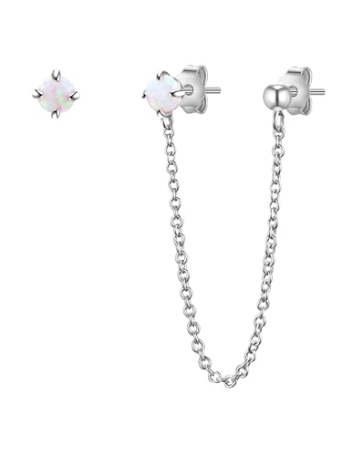 Glanzstücke München Damen Ohrstecker 925/- Sterling Silber rhodiniert Opal (synth.) weiß Perfekt für Ohrläppchen mit 2 Löchern Silberohrstecker von GLANZSTÜCKE MÜNCHEN