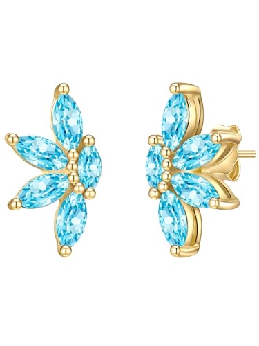 Glanzstücke München Damen Ohrstecker 925/- Sterling Silber gelbvergoldet 14 Karat Zirkonia blau Blume Silberohrstecker von GLANZSTÜCKE MÜNCHEN
