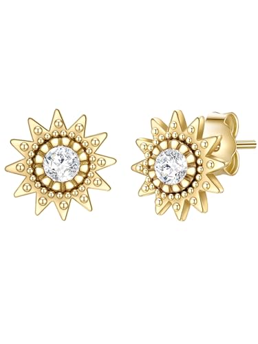 Glanzstücke München Damen Ohrstecker 925/- Sterling Silber gelbvergoldet 14 Karat Zirkonia weiß Sonne Silberohrstecker von GLANZSTÜCKE MÜNCHEN