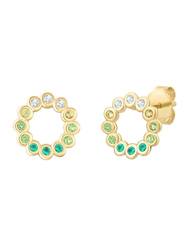 Glanzstücke München Damen Ohrstecker aus 925/- Sterling Silber gelbvergoldet 14 Karat mit Zirkonia weiß grün von GLANZSTÜCKE MÜNCHEN