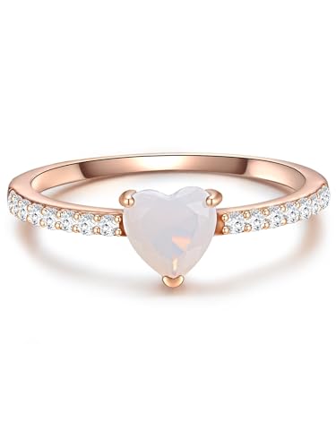 GLANZSTÜCKE MÜNCHEN Damen Herz-Ring 925/- Sterling Silber rosévergoldet mit Mondstein (synth.) Zirkonia weiß - Motivring Silberring Solitärring von GLANZSTÜCKE MÜNCHEN