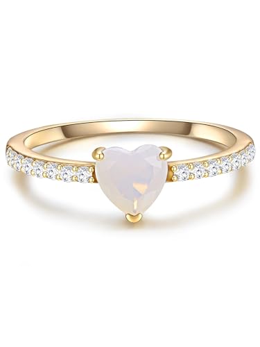 GLANZSTÜCKE MÜNCHEN Damen Herz-Ring 925/- Sterling Silber gelbvergoldet mit Mondstein (synth.) Zirkonia weiß - Motivring Silberring Solitärring von GLANZSTÜCKE MÜNCHEN