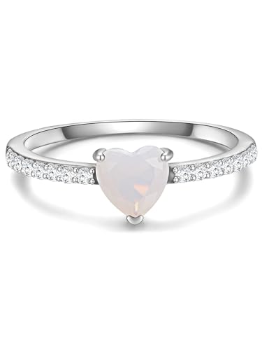 GLANZSTÜCKE MÜNCHEN Damen Herz-Ring aus 925/- Sterling Silber mit Mondstein (synth.) Zirkonia weiß - Motivring Herzschmuck Silberring Solitärring von GLANZSTÜCKE MÜNCHEN