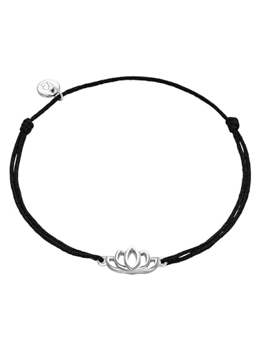 Glanzstücke München Damen-Silberarmband Lotusblume Sterling Silber 15,0-22,0 cm, flexibel einstellbar - Textil-Armband Lotus-Symbol Freunschaftsarmband mit Anhänger Lotusblüte von GLANZSTÜCKE MÜNCHEN