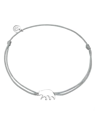 GLANZSTÜCKE MÜNCHEN Damen-Textilarmband grau Eisbär Sterling Silber 15-22 cm - Armbändchen Armband mit Anhänger Stoffbändchen Armkettchen Textil von GLANZSTÜCKE MÜNCHEN