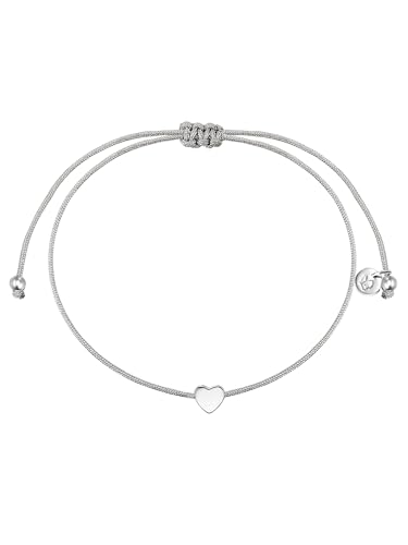 GLANZSTÜCKE MÜNCHEN Damen-Textilarmband grau Herz Sterling Silber 15-22 cm - Armbändchen Armband mit Anhänger Stoffbändchen Armkettchen Textil von GLANZSTÜCKE MÜNCHEN
