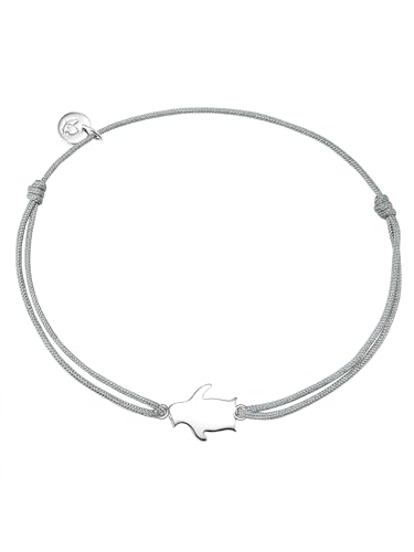 GLANZSTÜCKE MÜNCHEN Damen-Textilarmband grau Pinguin Sterling Silber 15-22 cm - Armbändchen Armband mit Anhänger Stoffbändchen Armkettchen Textil von GLANZSTÜCKE MÜNCHEN
