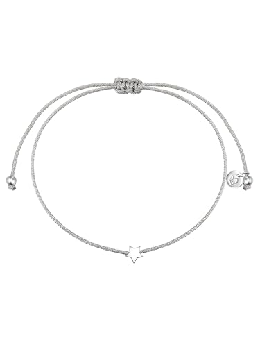 GLANZSTÜCKE MÜNCHEN Damen-Textilarmband grau Stern Sterling Silber 15-22 cm - Armbändchen Armband mit Anhänger Stoffbändchen Armkettchen Textil von GLANZSTÜCKE MÜNCHEN