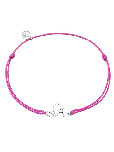 GLANZSTÜCKE MÜNCHEN Damen-Textilarmband pink Flamingo Sterling Silber 15-22 cm - Armbändchen Armband mit Anhänger Stoffbändchen Armkettchen Textil von GLANZSTÜCKE MÜNCHEN