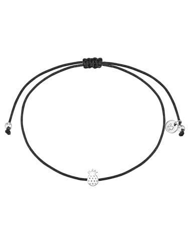 Glanzstücke München Damen-Textilarmband schwarz Ananas Sterling Silber 15-22 cm - Armbändchen Armband mit Anhänger Stoffbändchen Armkettchen Textil von GLANZSTÜCKE MÜNCHEN