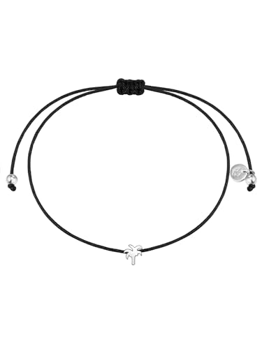 Glanzstücke München Damen-Textilarmband schwarz Palme Sterling Silber 15-22 cm - Armbändchen Armband mit Anhänger Stoffbändchen Armkettchen Textil von GLANZSTÜCKE MÜNCHEN