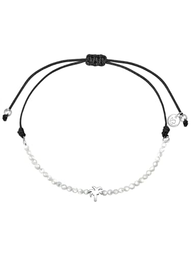 GLANZSTÜCKE MÜNCHEN Damen-Textilarmband schwarz Palme Sterling Silber Muschel - Armbändchen Armband mit Anhänger Stoffbändchen Armkettchen Textil von GLANZSTÜCKE MÜNCHEN