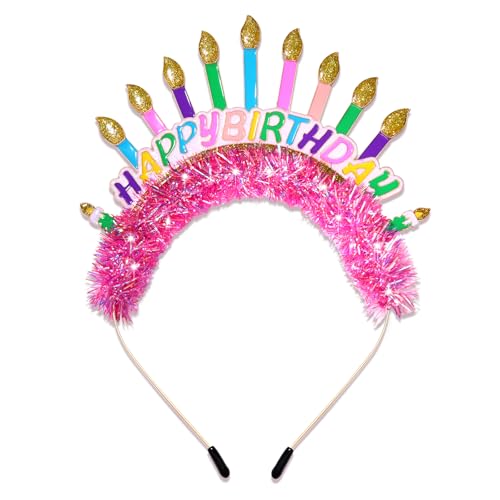 Happy Birthday Stirnband Bunte Kerzen Krone Tiara Kopfschmuck Haarschmuck Erwachsene Frauen Mädchen Geburtstag Party Gastgeschenke Dekor von GLBCC