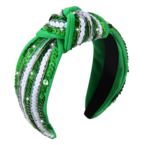 St. Patrick's Day Stirnband grün-weiß Pailletten geknotet Stirnband Irish Holiday Wide Saint Pattys Stirnband St. Patricks Day Outfit Zubehör Geschenke von GLBCC