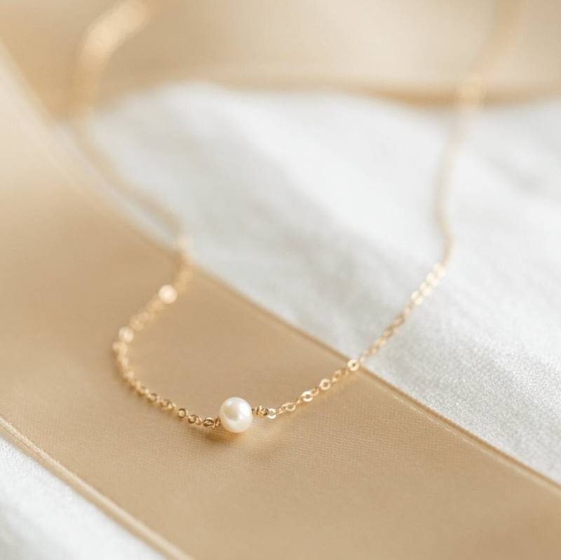 14K Solid Gold Perlenkette, Einzelperlenkette, Minimale Zierliche Erbstück Schmuck | Gnl_0613 von GLDNxLayeredAndLong