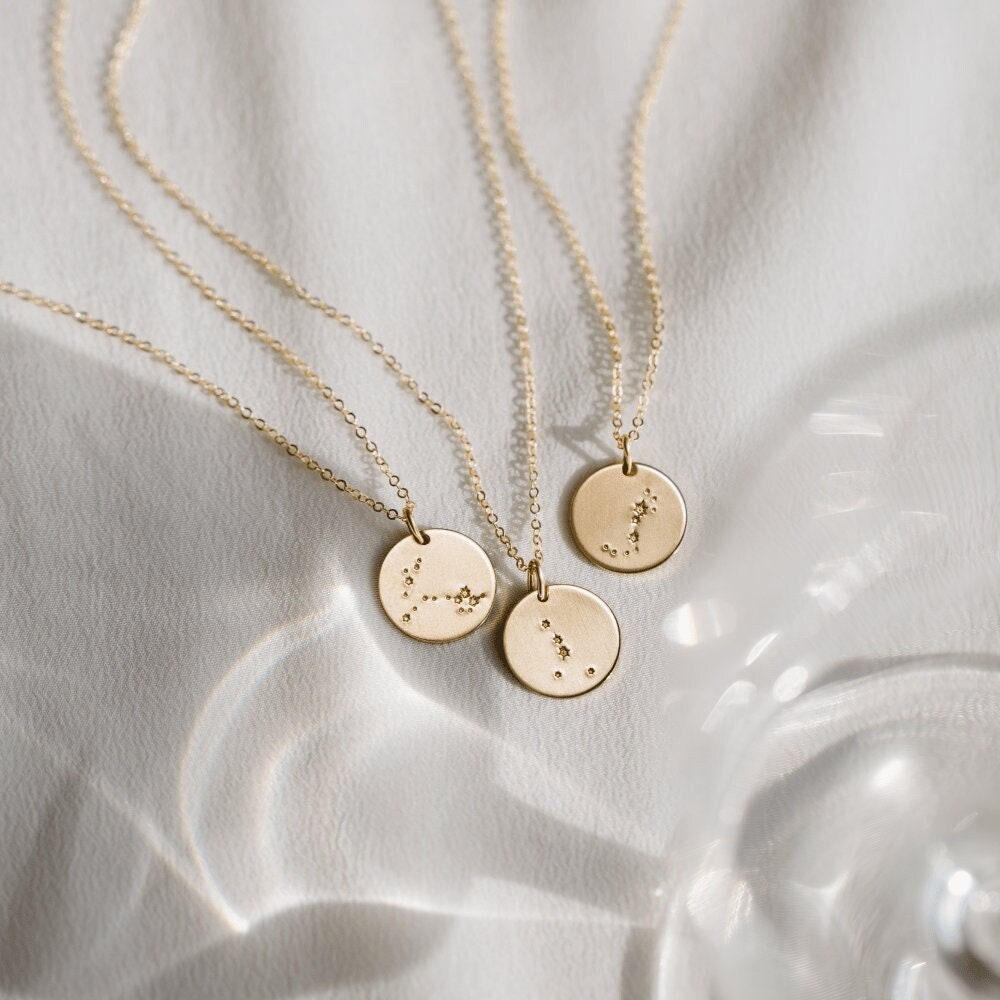 Benutzerdefinierte Astrologie Halskette, Sternzeichen Anhänger, Konstellation Disk Halskette | 14K Gold Fill, Sterling Silber, Roségold Ln201 Benutzerdefinierte Astrologie Halskette, Sternzeichen Anhänger, Konstellation Disk Halskette | 14K Gold Fill, Sterling Silber, Roségold Ln201 von GLDNxLayeredAndLong