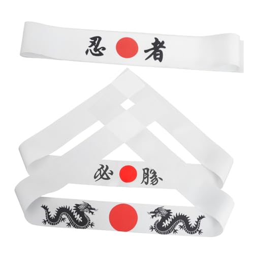 GLEAVI 3stücke Japanisches Ninja-stirnband Mit Print-design Und Langlebig Für Karate Fitness Und Kochkostüme Atmungsaktiv Und Bequem Für Männer Und Frauen von GLEAVI