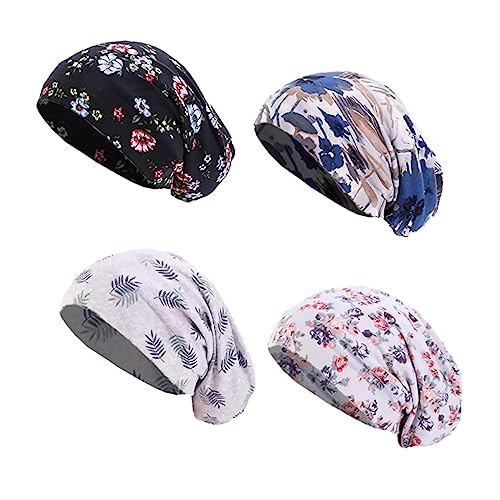 GLEAVI 4 Stück Bedruckter Hut Aus Baumwolle Baumwollbandanas Für Frauen Deckel Frauen Schlaf Kappe Chemobandana Haarwickel Für Die Dusche Turban Schädel Kappe Mann Beiläufig Wollmütze von GLEAVI