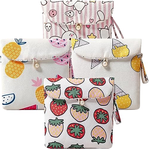 GLEAVI 4 Stück Packung Mit Damenbinden Praktische Periodentasche Cartoon-geldbörse Serviettenbeutel Reisebrieftasche Make-up-Organizer-Tasche Tampon Baumwolle Fräulein Container Draussen von GLEAVI