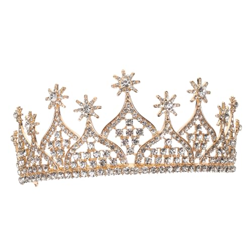 GLEAVI Braut Tiara Kopfschmuck mit Funkelnden Strasssteinen Handgefertigte Haarreif für Hochzeit Braut Haarschmuck Goldfarbene Dekoration für Besondere Anlässe von GLEAVI