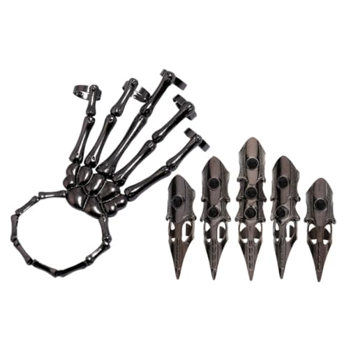 GLEAVI Krallenringe Für Herren Skeletthandarmband Aus Legierung Verstellbares Gothic-accessoire Für Halloween Cosplay Und Rock-auftritte von GLEAVI