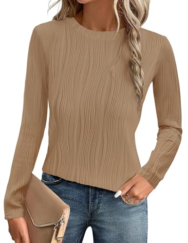 GLEENOD Langarmshirt Damen Rundhals Pullover Elegant Langarm Oberteile Stretch Wellenmuster Tshirts Basic Tops GLEENOD Langarmshirt Damen Rundhals Pullover Elegant Langarm Oberteile Stretch Wellenmuster Tshirts Basic Tops von GLEENOD